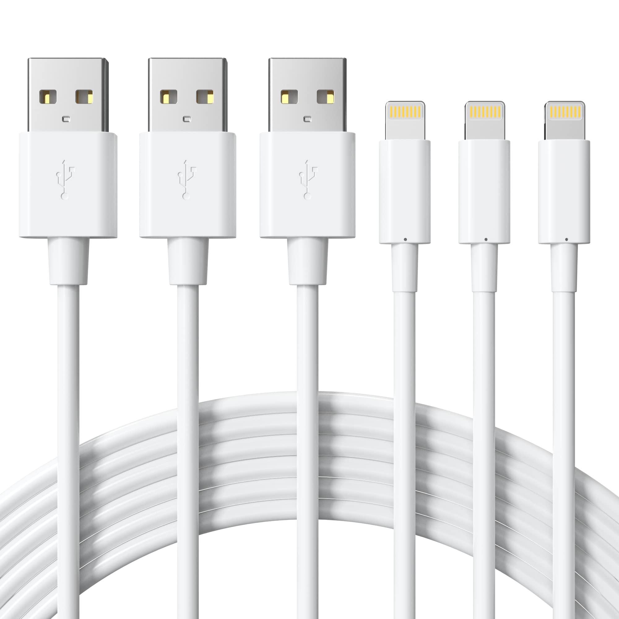 Novtech Iphone Charger Cord  Mfi Certified 3Pack 6Ft Iphone Cord, 2.4A Fast Charging Cable, Usb To Lightning Cable For Iphone 14 Plus 13 12 11 Pro Max Mini Se Xr Xs X 8 7 6 6S Ipad Airpods, White